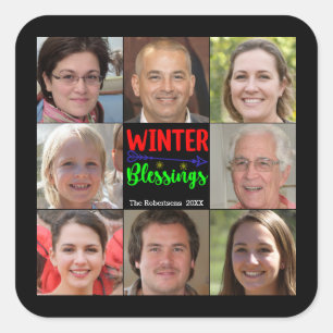 8 Picture Family Photo ✨  Collage Custom Christmas Square Sticker