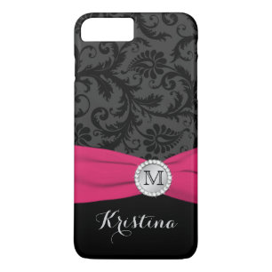 8 Plus/7 Plus Monogramme noir, gris, rose Damask iPhone 7 Coque