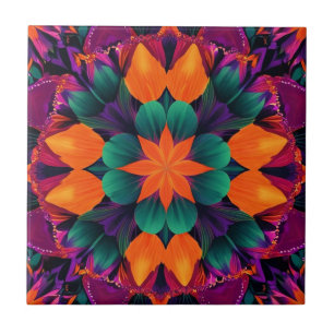 8 Point Orange floral Tile