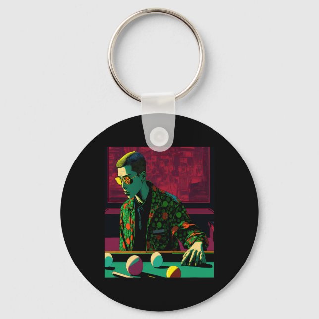 8-pool Billiard Fans Retro Pop Art Style Billiards Keychain (Front)