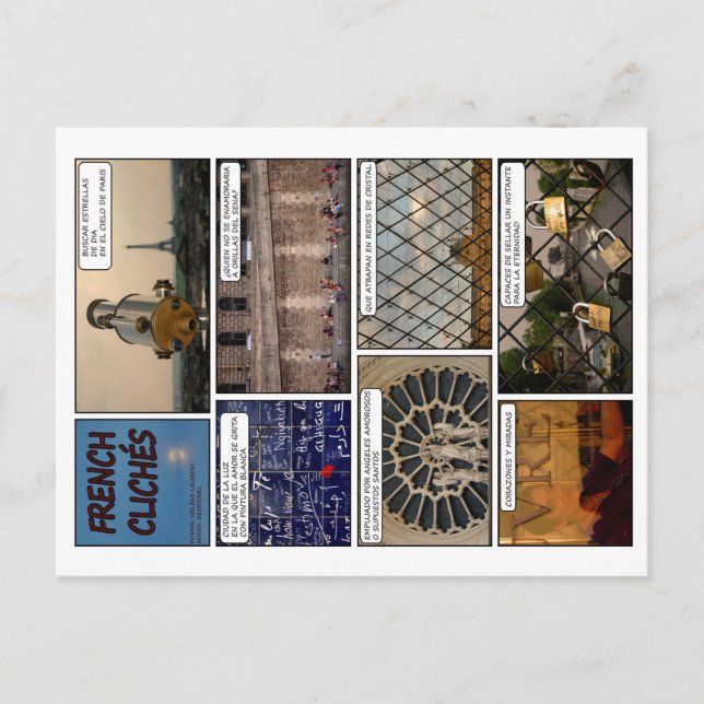 8 postales "French Clichés" con poema en Francés Postcard (Front)