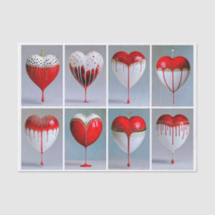 8 Red and White Hearts for Crafts EY7 Decoupage Tissue Paper