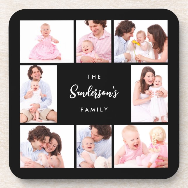 8 Sections Family Photo in Black Frame Coaster (Front)