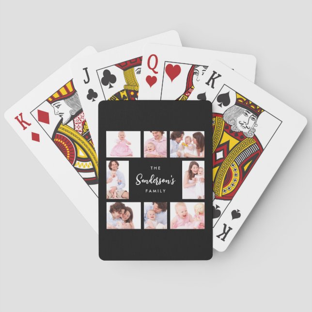 8 Sections Family Photo in Black Frame Playing Cards (Back)