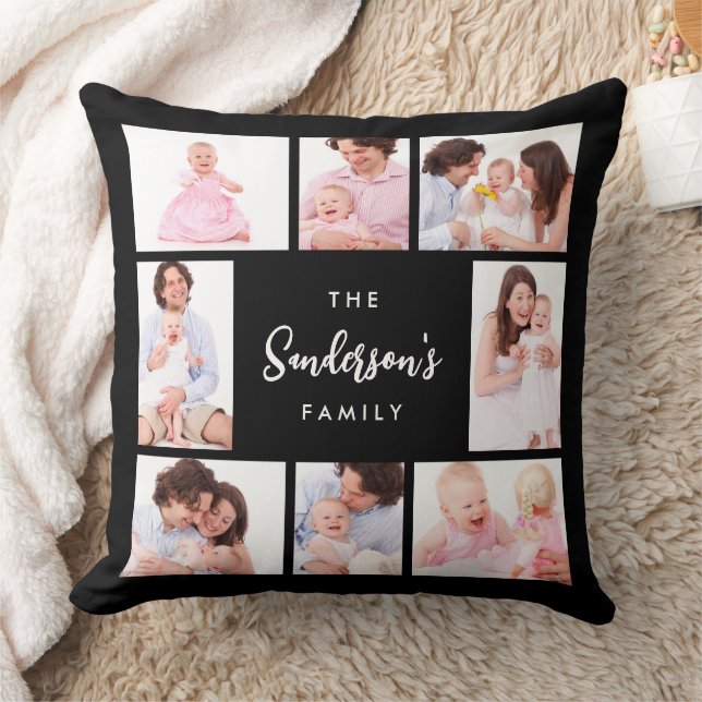 8 Sections Family Photo in Black Frame Throw Pillow (Blanket)
