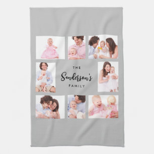 8 Sections Family Photo in Gray Frame Kitchen Towel
