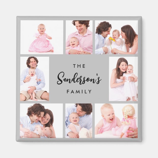 8 Sections Family Photo in Gray Frame Magnet (Front)