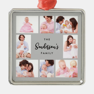 8 Sections Family Photo in Gray Frame Metal Ornament