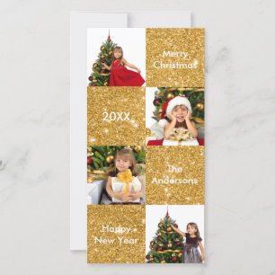 8 Squares Gold Glitter - Christmas Photo Card