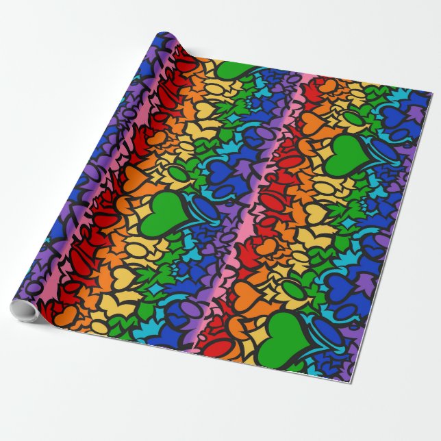 8-Sripe Rainbow Pride Squiggle Wrapping Paper (Unrolled)