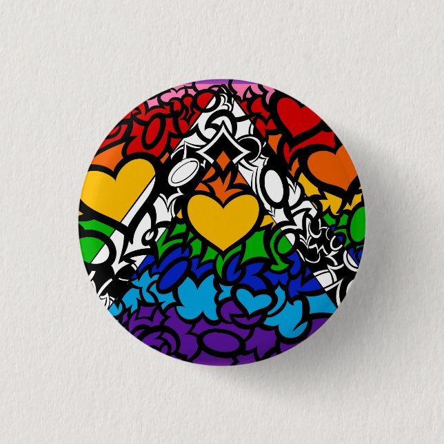 8-Sripe Rainbow Queer Ally Pride Squiggle 1 Inch Round Button (Front)