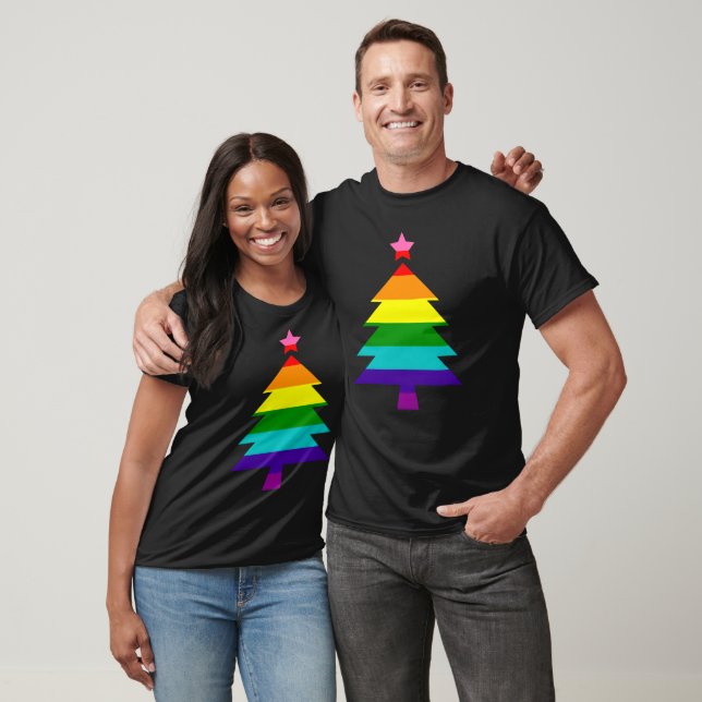 8 Stripes LGBT Pride Flag Rainbow Christmas Tree T-Shirt (Unisex)