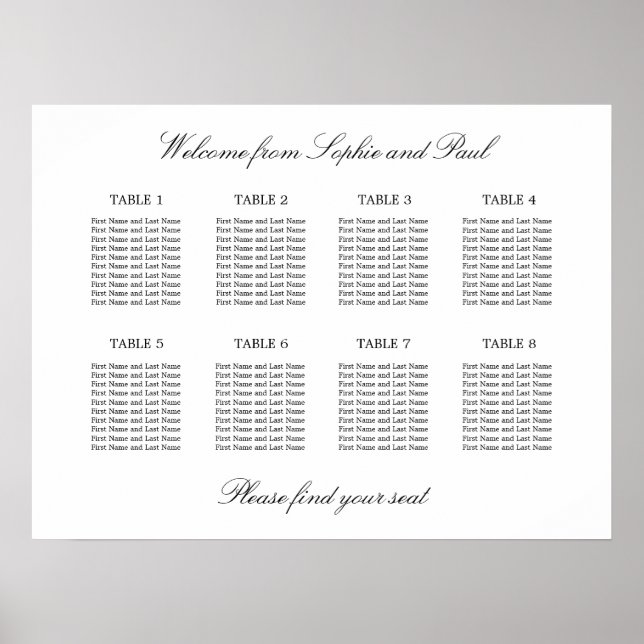 8 Table Elegant Minimalist Seating Chart (Front)