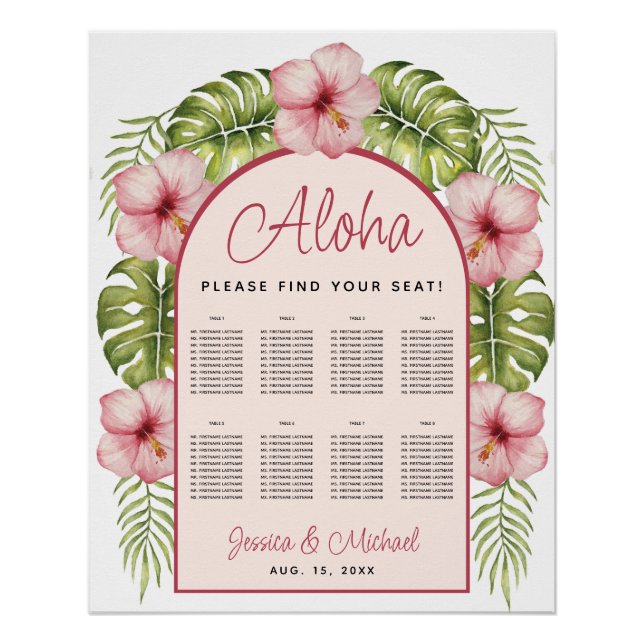 8 Table Hawaii Wedding Tropical Arch Seating Chart (Front)