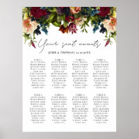 8 table Moody Floral Burgundy Wedding Seating Plan