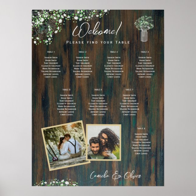 8 Table Rustic Wood Gypsophila PHOTO SEATING Foam  Poster (Front)