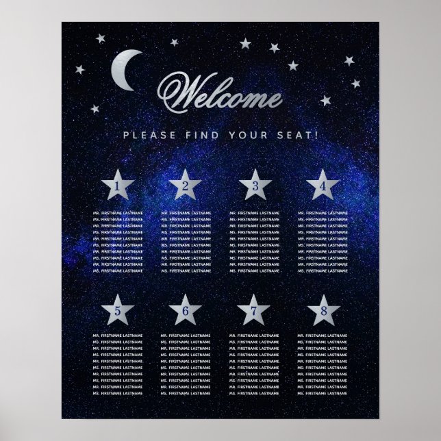 8 Table Sky Celestial Wedding Stars Seating Chart (Front)