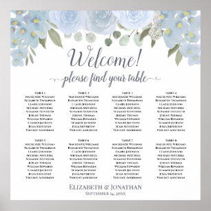 8 Table Wedding Seating Chart Dusty Blue Boho Rose