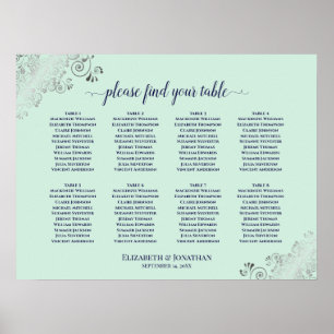8 Table Wedding Seating Chart Mint Green & Navy