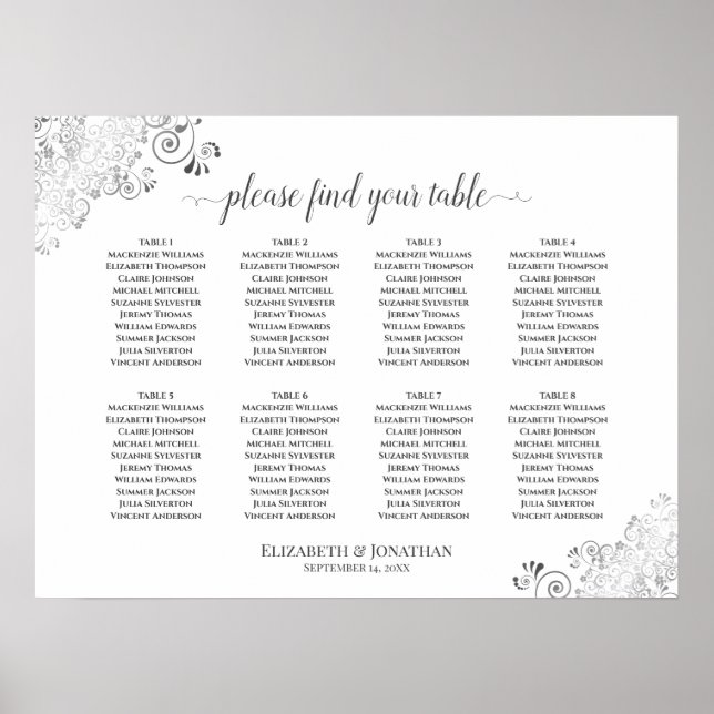 8 Tableau Blanc Mariage Sièges Diagrammes Argent (Devant)