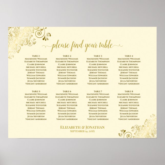 8 Tableau Mariage Plafonds en or sur crème (Devant)