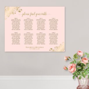 8 Tableau Mariage Planche de siège Rose & Or