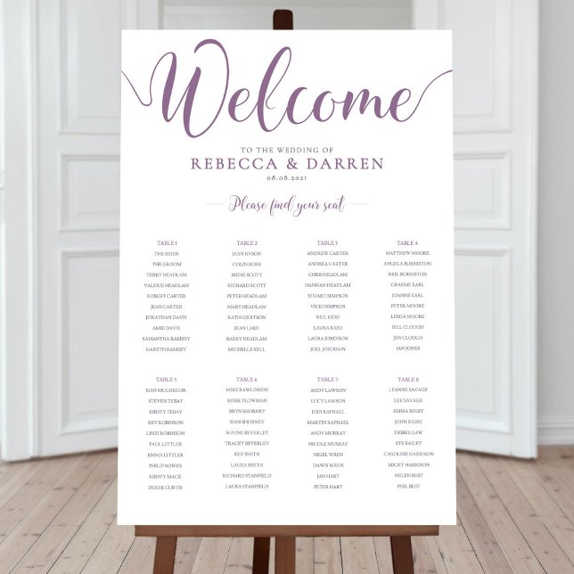 8 Tableau Mariage Plat Lilac Violet (Créateur téléchargé)