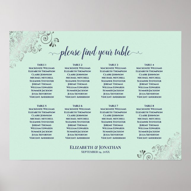 8 Tableau Mariage Siege Carte Monnaie Vert & Marin (Devant)