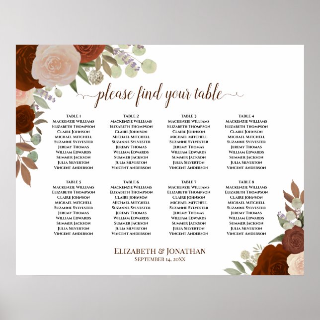 8 Tableau Rouille Automne Mariage Floral Tableau d (Devant)