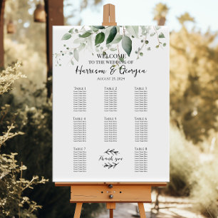 8 tables greenery elegant wedding seating chart
