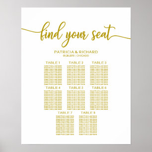 8 Tables Wedding Seating Chart Gold Calligraphy