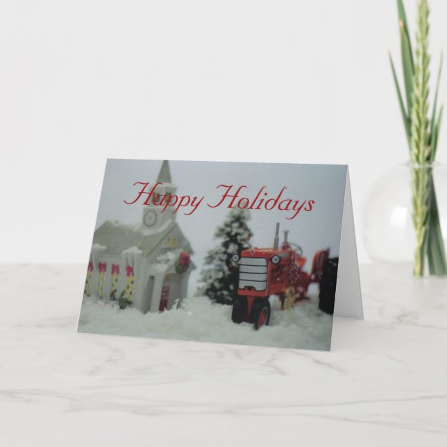 8 toy tractors at christmas holiday card (Front)