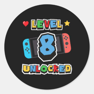 8 Unlocked 8th Birthday Kids Video Game 8 Years Ol Classic Round Sticker