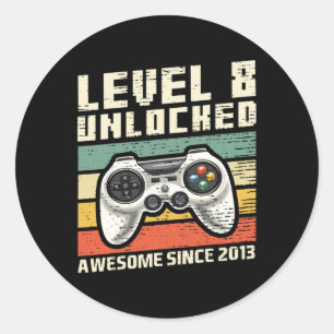 8 Unlocked Awesome 2013 Video Game 8th Birthday Gi Classic Round Sticker