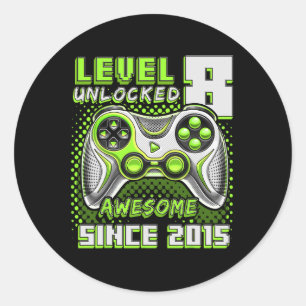 8 Unlocked Awesome 2015 Video Game 8th Birthday Bo Classic Round Sticker