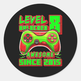 8 Unlocked Awesome 2015 Video Game 8th Birthday Bo Classic Round Sticker
