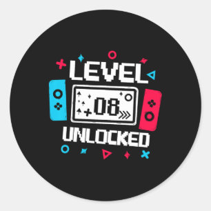 8 Unlocked Gamer - 8th Birthday Gift Video Game Lo Classic Round Sticker
