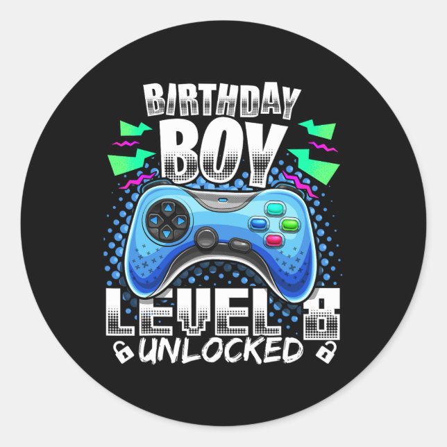 8 Unlocked Video Game 8th Birthday Gamer Gift Boys Classic Round Sticker (Front)