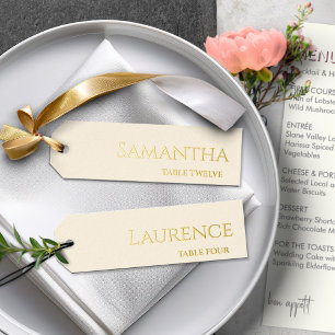 8 Wedding Guest Gold Creamy White Name Tags Foil Holiday Card