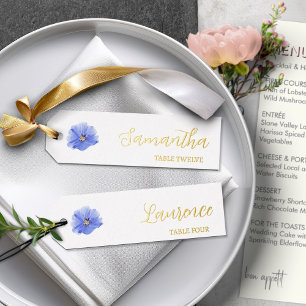8 Wedding Guest Gold Foil Blue Wildflower Name Tag Holiday Card