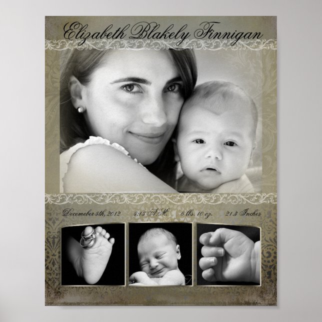 8"x10" 4 Slot Family Collage Montage Antique Damas Poster (Front)