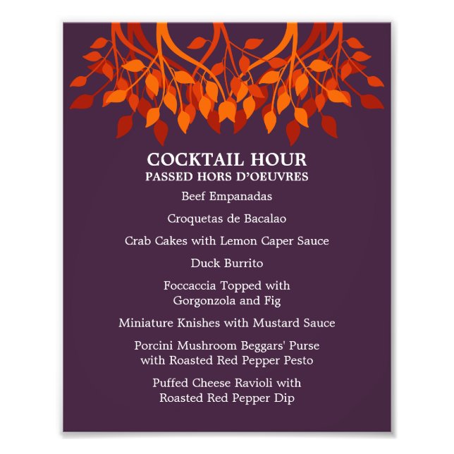 8 x 10 Cocktail Table Menu for Framing Photo Print (Front)