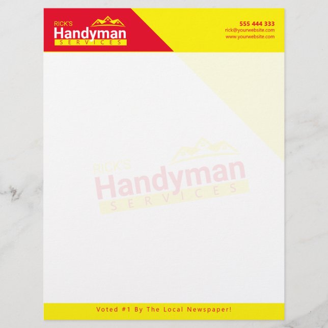 8" x 11" Handyman Business Custom Logo Letterhead (Front)