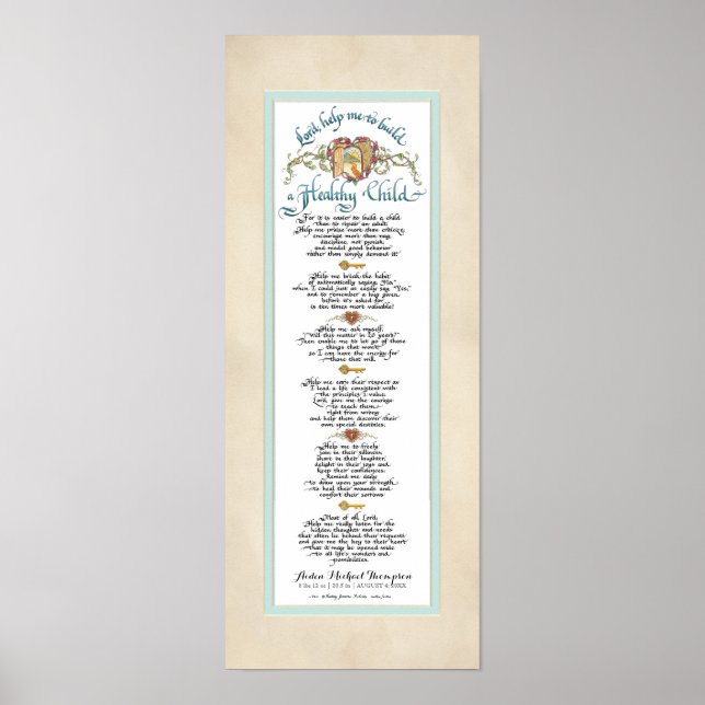 8 x 20 Build a Healthy Child, Parchment Aqua Blue Poster (Front)