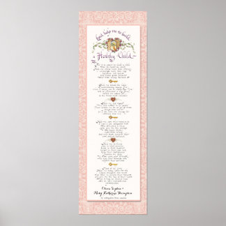 8 x 24 Build a Healthy Child Blush Damask Pattern Poster