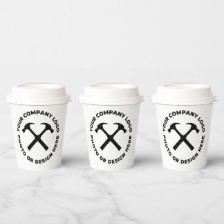8 x Custom Personalized Logo PAPER CUPS w/ Lids