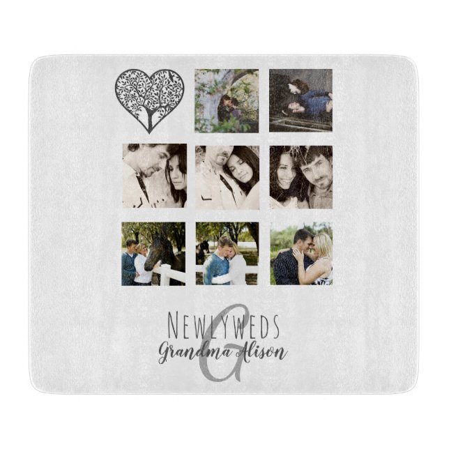 8 x PHOTO COLLAGE Newlyweds Personalized WEDDING Cutting Board (Front)