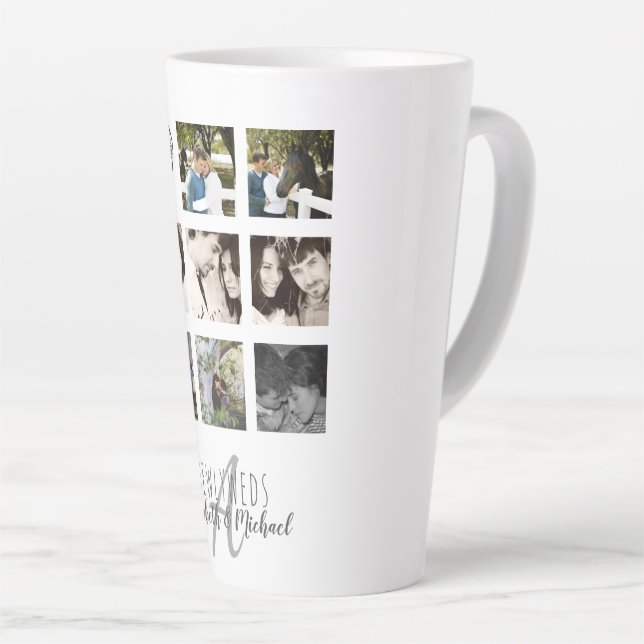 8 x PHOTO COLLAGE Newlyweds Personalized WEDDING Latte Mug (Right Angle)
