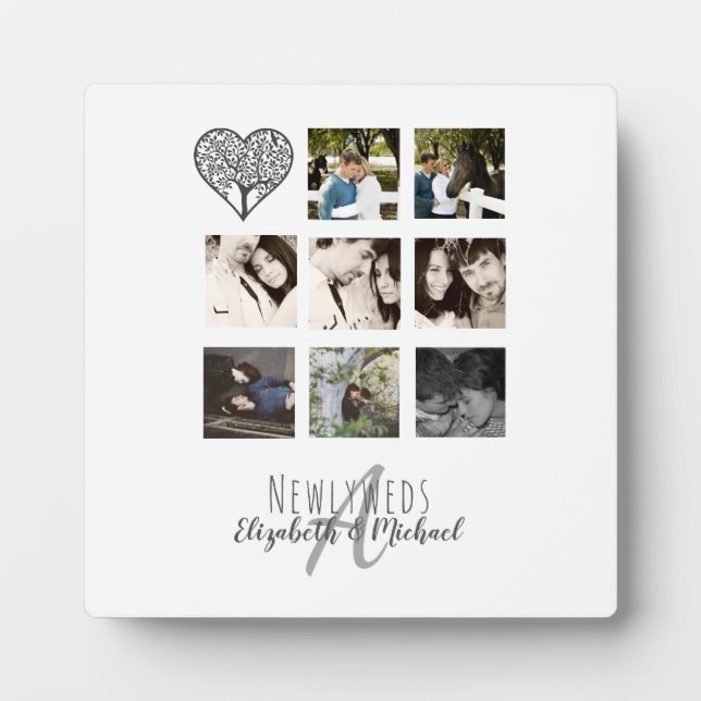 8 x PHOTO COLLAGE Newlyweds Personalized WEDDING Plaque (Front)