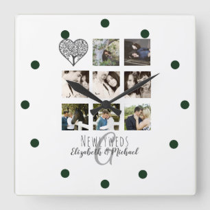 8 x PHOTO COLLAGE Newlyweds Personalized WEDDING Square Wall Clock